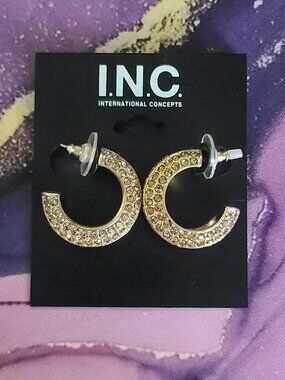 INC I.N.C.International concepts gold and brown rhinestone hoop earrings NWT